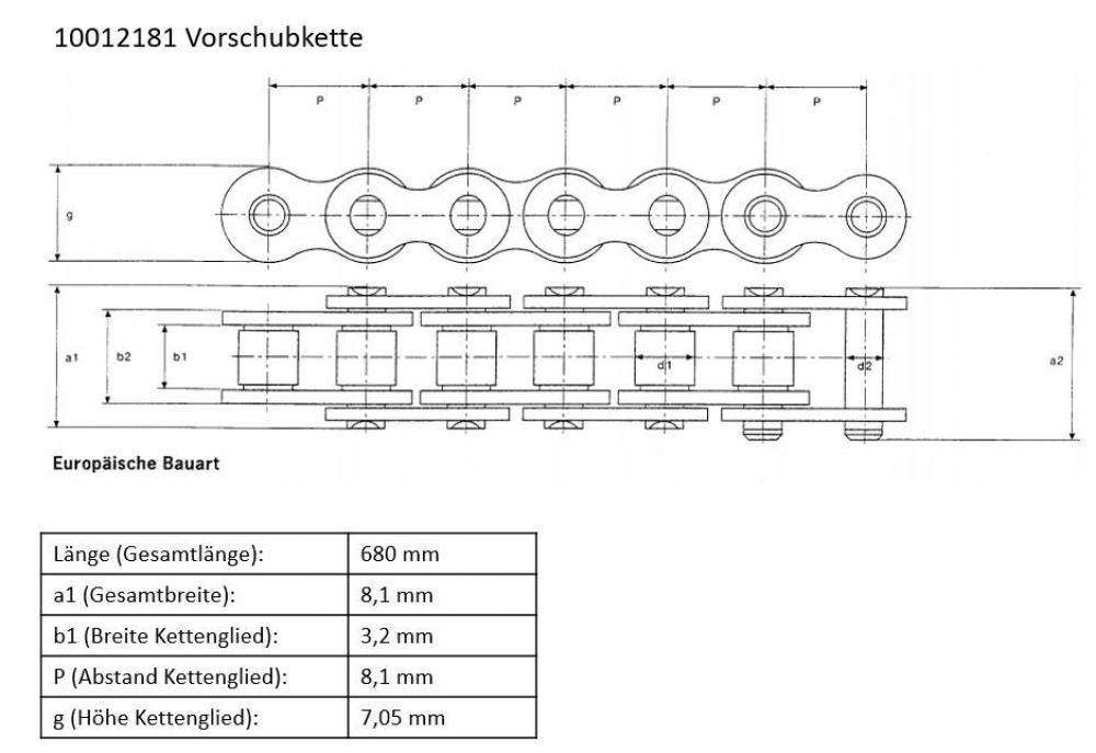 Holzmann Maschinen Ersatzteil passend zu #569 (N) Vorschubkette lang HOB260N_400V