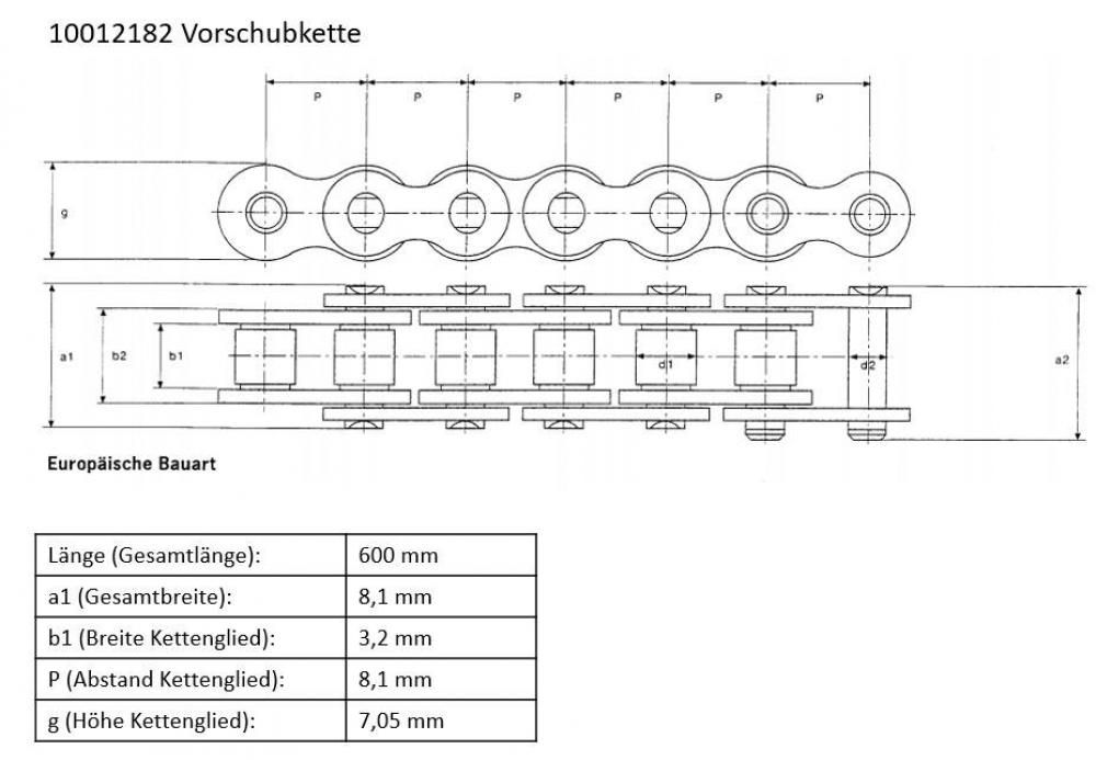 Holzmann Maschinen Ersatzteil passend zu #570 (N) Vorschubkette kurz (#25 K5260L) HOB260N_230V