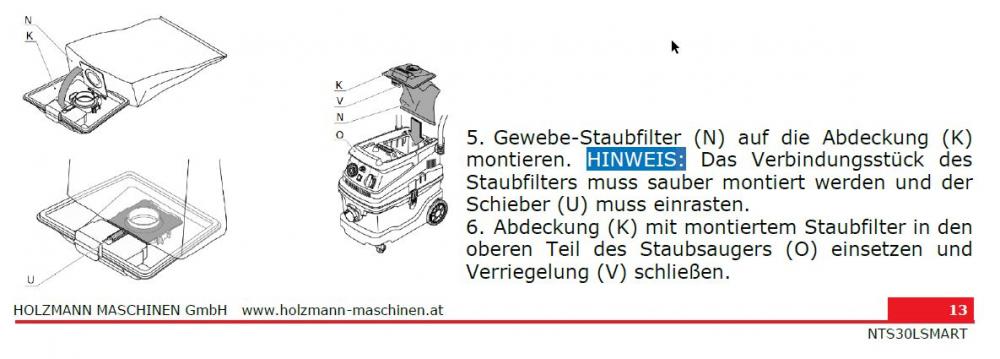 Holzmann Maschinen Ersatzteil passend zu #N Gewebe Staubfilter (Breite 20,5 cm) NTS30L_SMART_230V